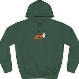 Halloween Spooky Vibes Unisex College Hoodie, Scary Sweatshirt, Creepy Hoodie, Ghostly Pullover, Haunted Apparel