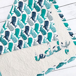 Whale Quilt, Ocean Quilt, Ocean Animals Bedding, Marine Animal Quilt