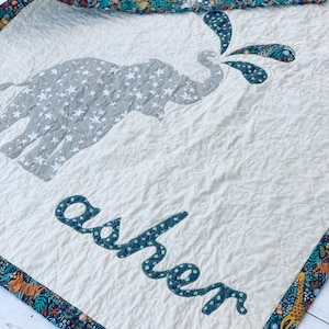 SALE Jungle Safari Elephant Personalized Quilt,  Baby Crib Toddler Throw Size Customize Fabric to your decor.
