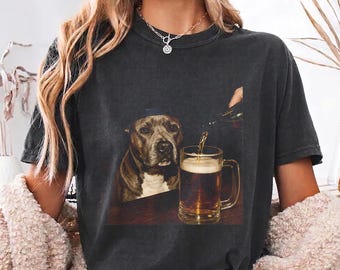 Pitbull Drinking Beer Funny Pitbull Dog Beer Meme Graphic T-Shirt, Drinking Beer Dog Shirt, 4th Of July Party Animal Tee