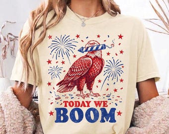 4th of July Eagle Beer Today We Boom Fireworks T-Shirt, Vintage American Meme T Shirt, Retro Unisex Independence Day Gift