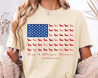 Dachshund American Flag Unisex Comfort Colors Shirt, Patriotic Wiener Dog USA Tee, Distressed Doxie 4th Of July Shirt,Funny Sausage Dog Gift