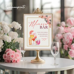 Floral Mimosa Bar Sign Editable Mimosa Bar Template, Printable Bubbly Bar Sign Bridal Shower Decor, Brunch Drink Sign, Momosa Bar Sign, BS01