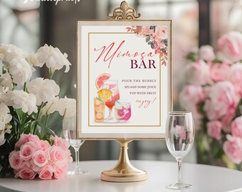 Floral Mimosa Bar Sign Editable Mimosa Bar Template, Printable Bubbly Bar Sign Bridal Shower Decor, Brunch Drink Sign, Momosa Bar Sign, BS01