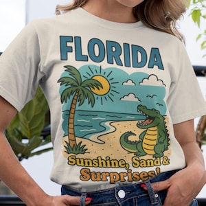 Florida Sunshine Graphic Tee, Casual Summer Shirt, Beach Lover&#39;s Tee, Gifts for Florida Lovers, Florida T-Shirt, Alligator Tee