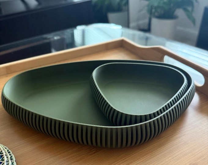 3D Printed Ribbed Key Catchall Tray Set, Modern Entryway Organizer, Desk Bowl, Minimalist Decor