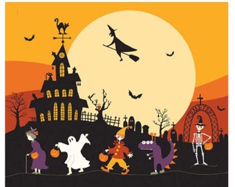 Riley Blake Beggar's Night Trick Or Treat 36 inch Cotton Fabric Panel for Quilting Wall Hanging Halloween