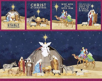 Riley Blake Come Let Us Adore Him Nativity 35" x 43" Cotton Fabric Panel for Quilting Wall Hanging