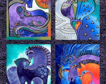 Black Fiesta Horses 24x44in Cool Panel Cotton Fabric for Quilting Wall Hanging