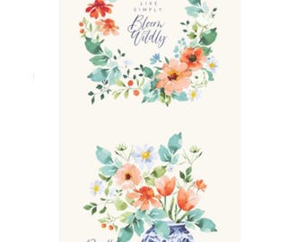 Bloom Wildly Cream 24x43" Cotton Panel Quilting Heatherlee Chan For Clothworks