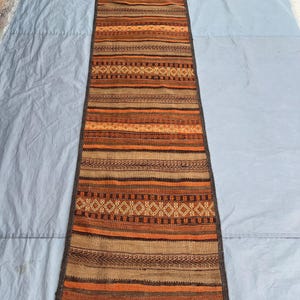 9x2ft Vintage Afghan Herati Kilim Runner, Brown Orange Striped Pattern Flat weave Wool Rug,Boho Decor rug,Hallway rug,entryway rug
