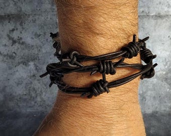 Leren armband prikkeldraad 27"