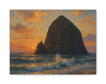 Arte mural en lienzo: Impresión del atardecer en la costa de Oregón