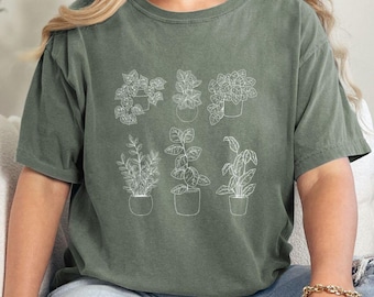 Pothos Line Art T-Shirt: Comfort Colors Plant Lover Tee