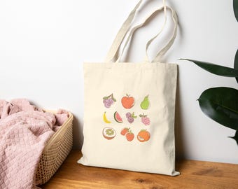 Fresh Fruit Cotton Canvas Tote Bag: Farmers Market Grocery Bag