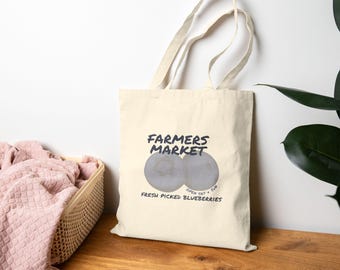 Blueberry Farmers Market Tote Bag: Reusable Cotton Canvas Grocery Bag