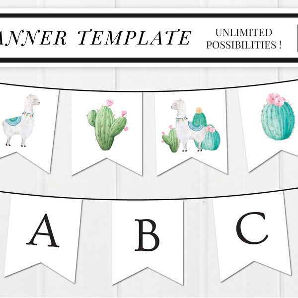 Llama And Cactus Birthday Banner Printable Etsy