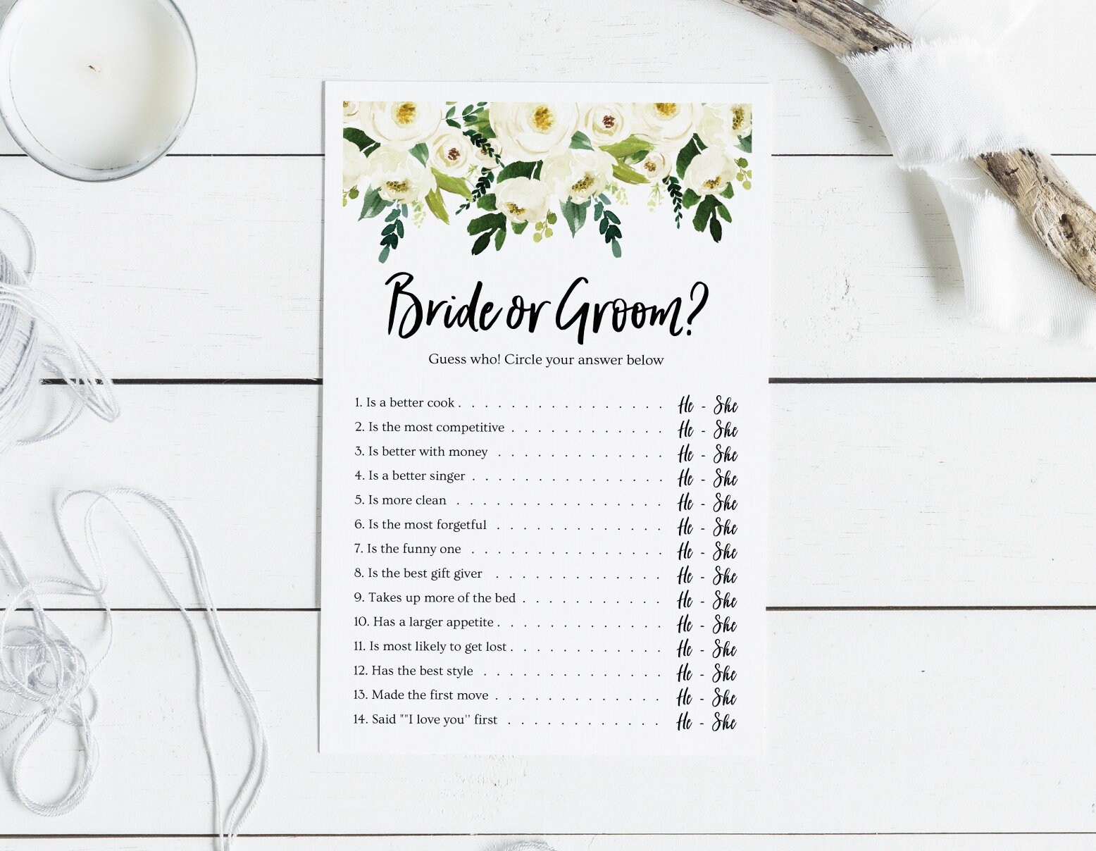 Does the Bride Know her Groom Bridal Shower Games Template Floral