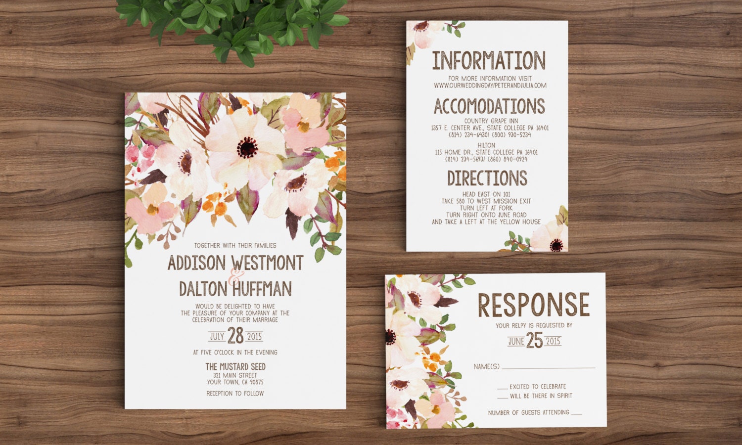 Wedding Invitation Template Printable Rustic Bohemian ...