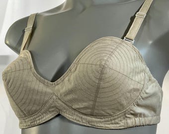 1950s Padded Cotton Cone Bullet Bra, Handmade Vintage Lingerie