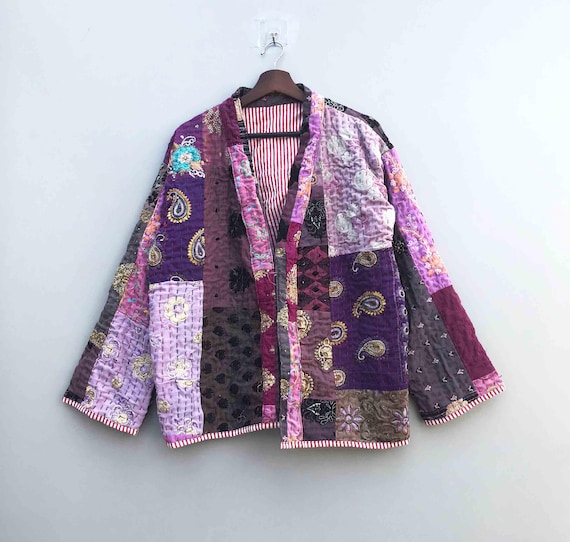 Handmade Patchwork Kantha Short Coat, Reversible … - image 1