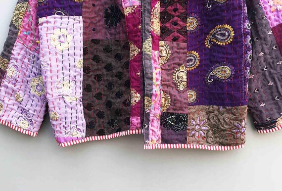 Handmade Patchwork Kantha Short Coat, Reversible … - image 3