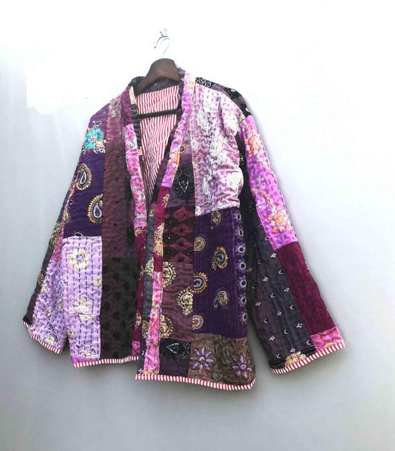 Handmade Patchwork Kantha Short Coat, Reversible … - image 4