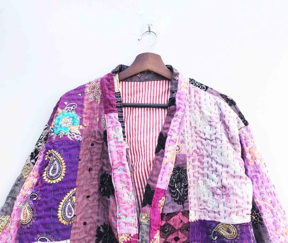 Handmade Patchwork Kantha Short Coat, Reversible … - image 2