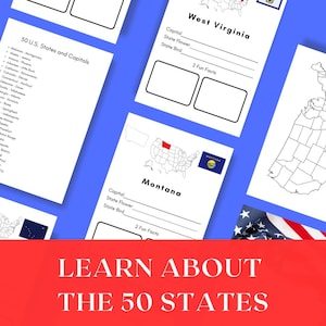 Geografía de EE. UU. en tendencia, Aprende los 50 estados, Descarga digital, Estudios sociales, Hojas de trabajo, Estudio de unidad, Estados y capitales, Educación en casa