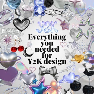 150+ Y2K Metallic Graphic Elements Pack | Transparent PNGs | Canva-Friendly Clip Art Vault