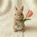 Needle Felted Bunny with Carnation, Mother's Day Gift for Mom, Handmade Wool Rabbit Figurine, Cute Spring Desk Decor, Animal Lover Gift