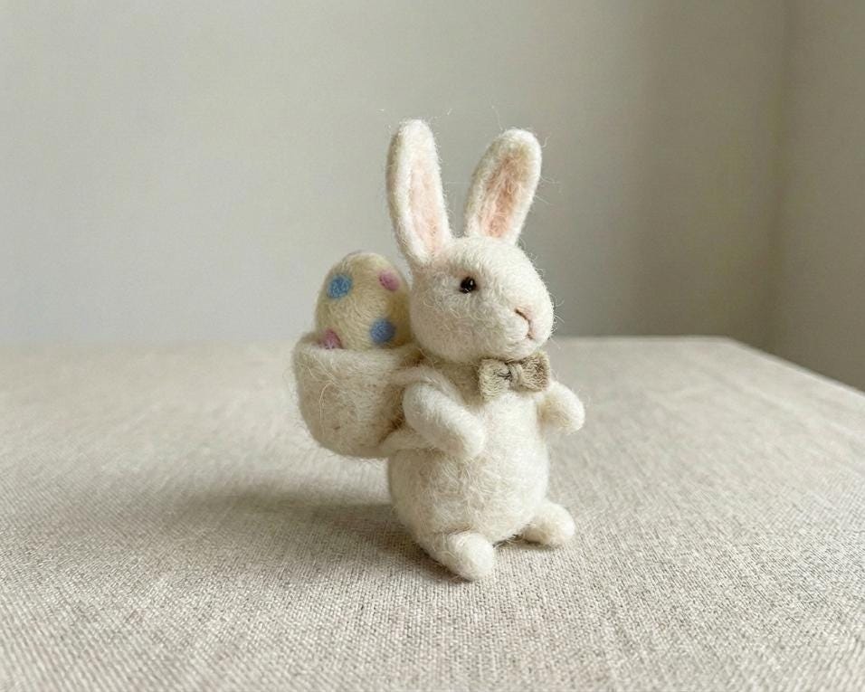 Handmade Needle Felted Wool Bunny – Easter Basket Figurine, Spring ...