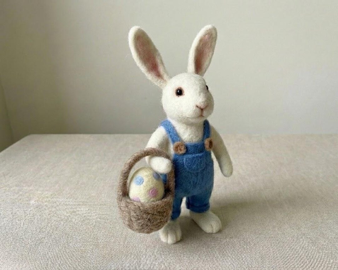Handmade Needle Felted Wool Bunny – Easter Basket Figurine, Spring ...