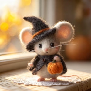 Figura de ratón de fieltro hecha a mano con calabaza – Decoración de Halloween, Navidad, Acción de Gracias