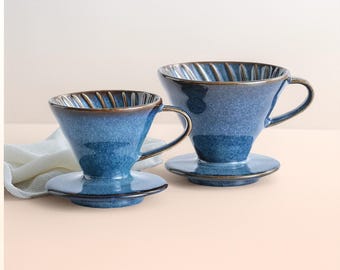 Ocean Blue Ceramic Pour Over Coffee Dripper – Large & Trumpet Sizes