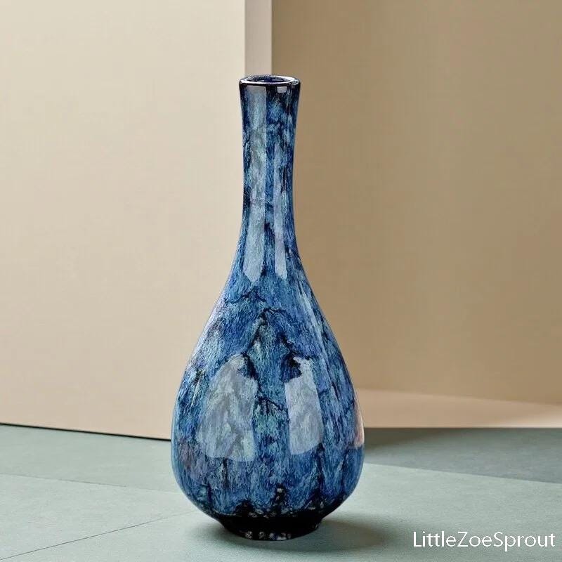 青い花装飾の陶器花瓶 青い陶器の花瓶 - Etsy 日本