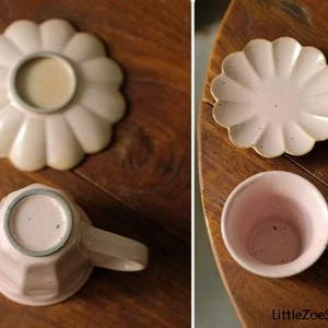 Juego de taza y platillo de cerámica japonesa hechos a mano – Rosa suave, esmalte mate, 200 ml / Estilo Wabi-Sabi, apto para lavavajillas