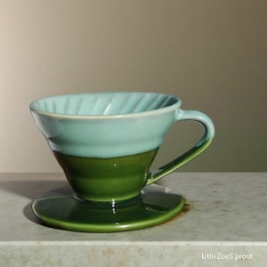 Handmade Green Ceramic Coffee Dripper • Spiral Pour Over Filter Cup • Heat-Resistant Cone Brewer • Artisan Pottery Gift