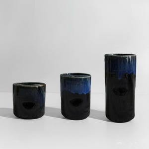 Handmade Blue Gradient Ceramic Mug, Modern Japanese Style Coffee Cup, Black and Blue Glazed Stoneware Mug, Unique Pottery Tea Cup