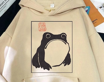 Unimpressed Frog Hoodie, Frog Lover, Cottagecore Japanese Aesthetic Sweater, Matsumoto Hoji Vintage Art, Grumpy Frog Shirt