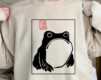 Unimpressed Frog Sweatshirt, Frog Lover, Cottagecore Japanese Aesthetic Sweater, Matsumoto Hoji Vintage Art, Grumpy Frog Shirt