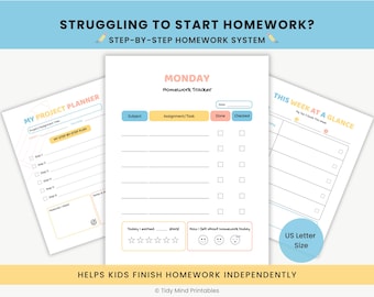 ADHD-huiswerkplanner voor kinderen | Stapsgewijs taaksysteem, routine afdrukbaar (pdf-download)