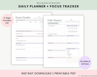 Neurodianer Tagesplaner + Focus Tracker | ADHS Printable Planner PDF