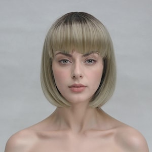 Luxury Blonde Bob Wig Topper with Bangs, blonde cosplay wig, chic short wig with bangs, bob cut wig for women