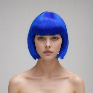 Electric Blue Bob Wig with Bangs, Short Blue Cosplay Wig, Futuristic Festival Wig, Blue Synthetic Costume Wig for Women
