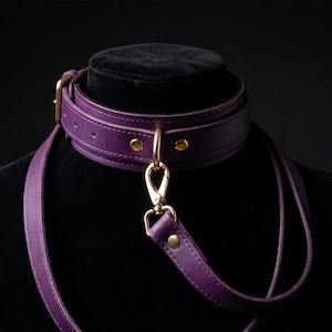 D-ring Collar for Women, Leather Chocker with Leash, Personalized Sub's Gift, Fetish Gear