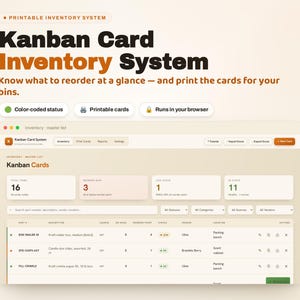 Kanban Card System Printable Inventory Tracker Template | Offline Web App
