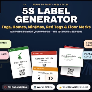 5S Label Generator | Tool Tags, QR Codes, Barcodes (Offline Web App)