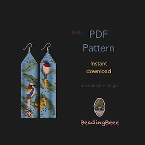 Patrón de cuentas para pendientes de pájaros: punto ladrillo Miyuki Delica 11/0 (patrón PDF)