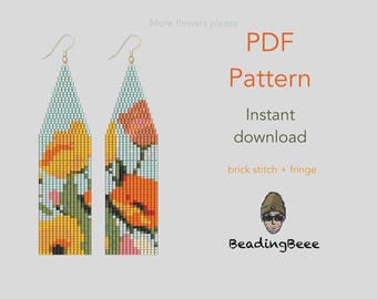 Patrón de pendientes de flor con punto ladrillo: Tutorial de cuentas de semillas Miyuki Delica (Descarga PDF)